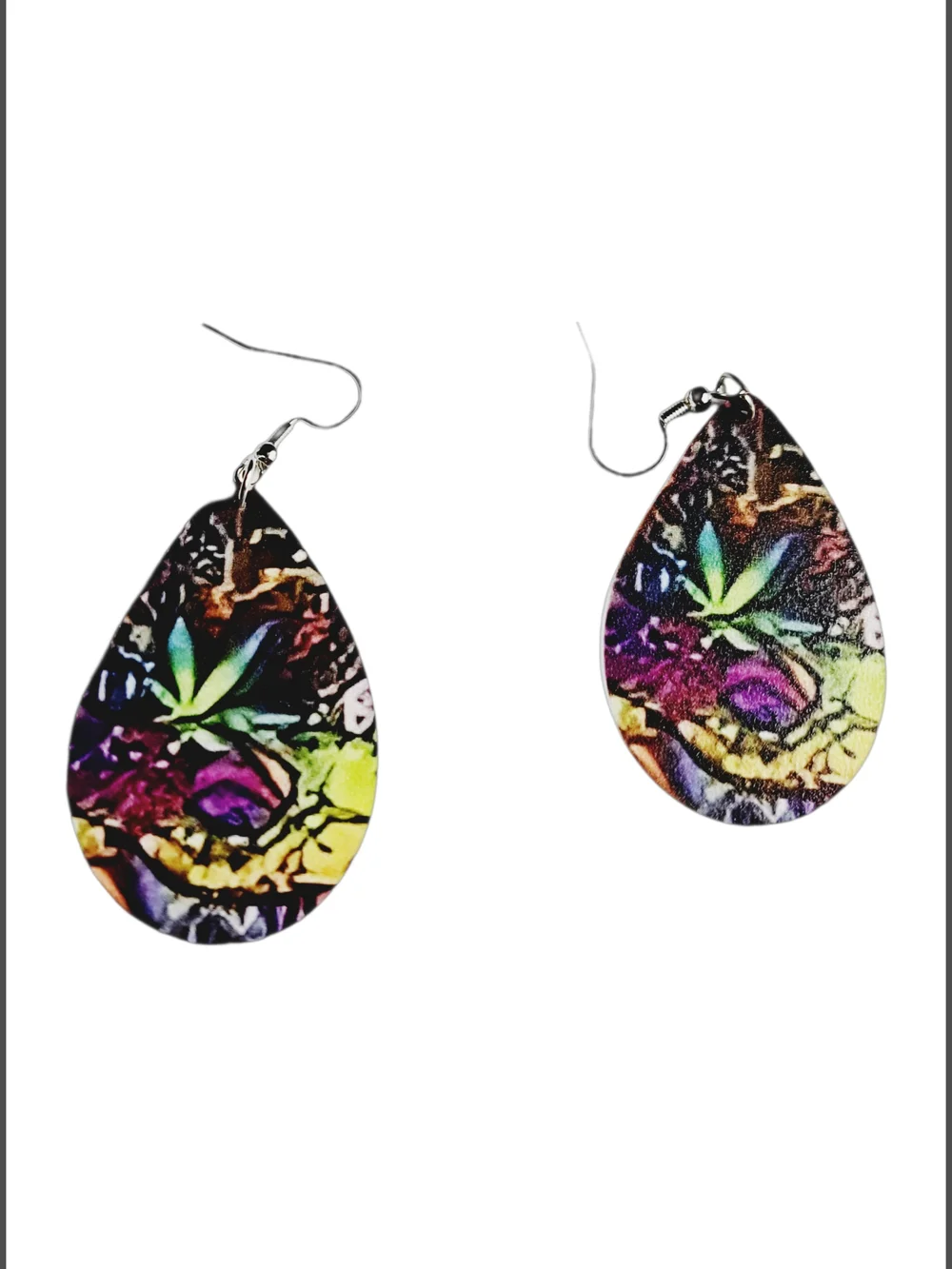 Multicolor Teardrop Botanical Print Dangle Earrings - NWOT